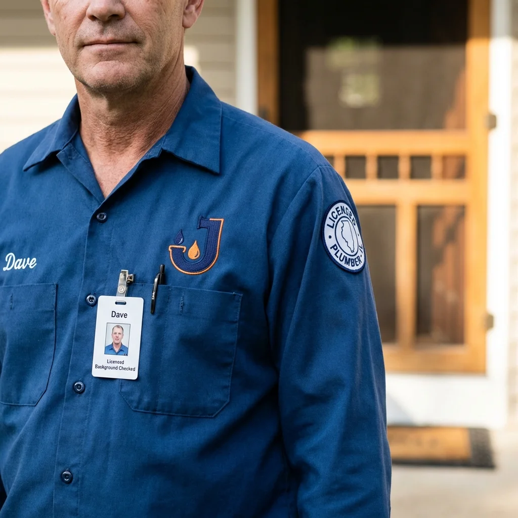 Licensed plumber showing ID badge in Moravia, NY