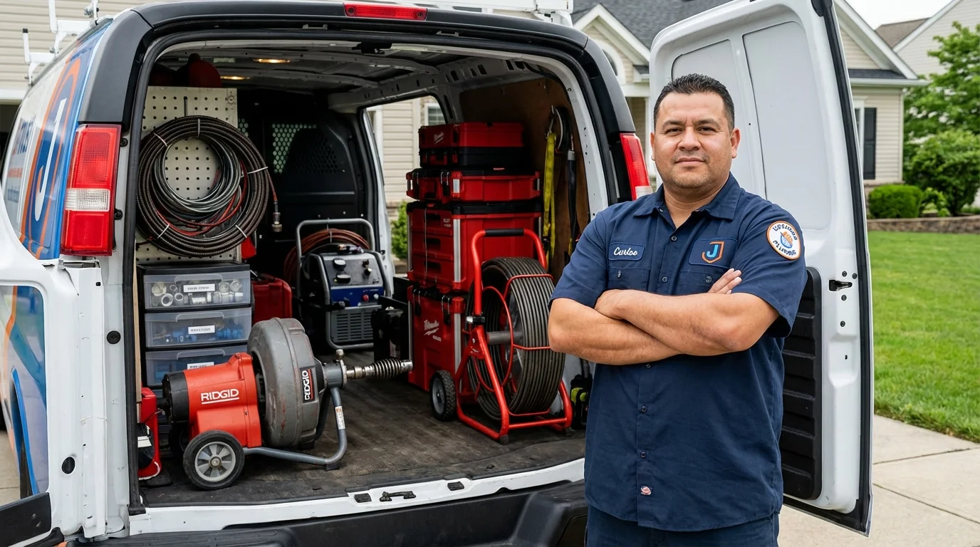 Professional drain cleaning equipment and Johns Plumbing LLC plumber in Moravia
