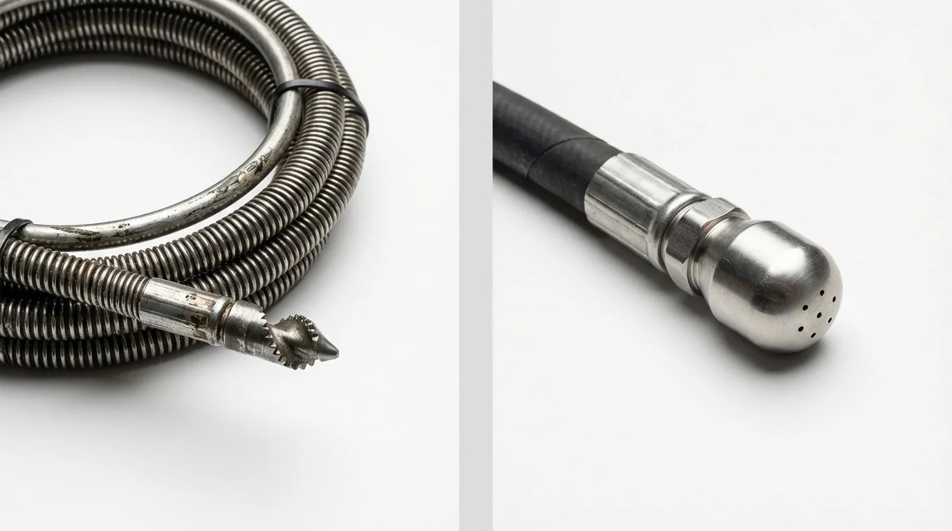 Drain snake cable and hydro jetting nozzle used for drain cleaning in Moravia, NY