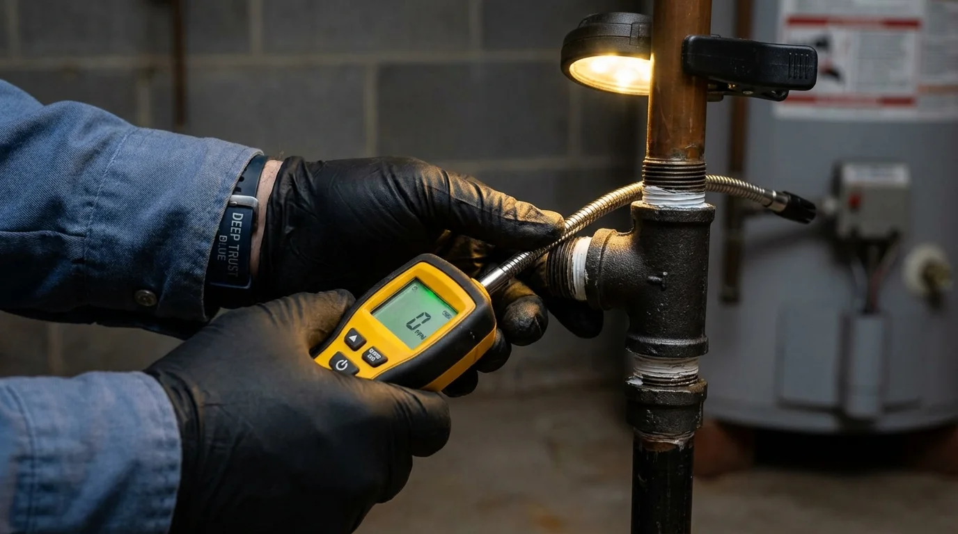 Gas leak detection with electronic sniffer by Johns Plumbing LLC in Moravia