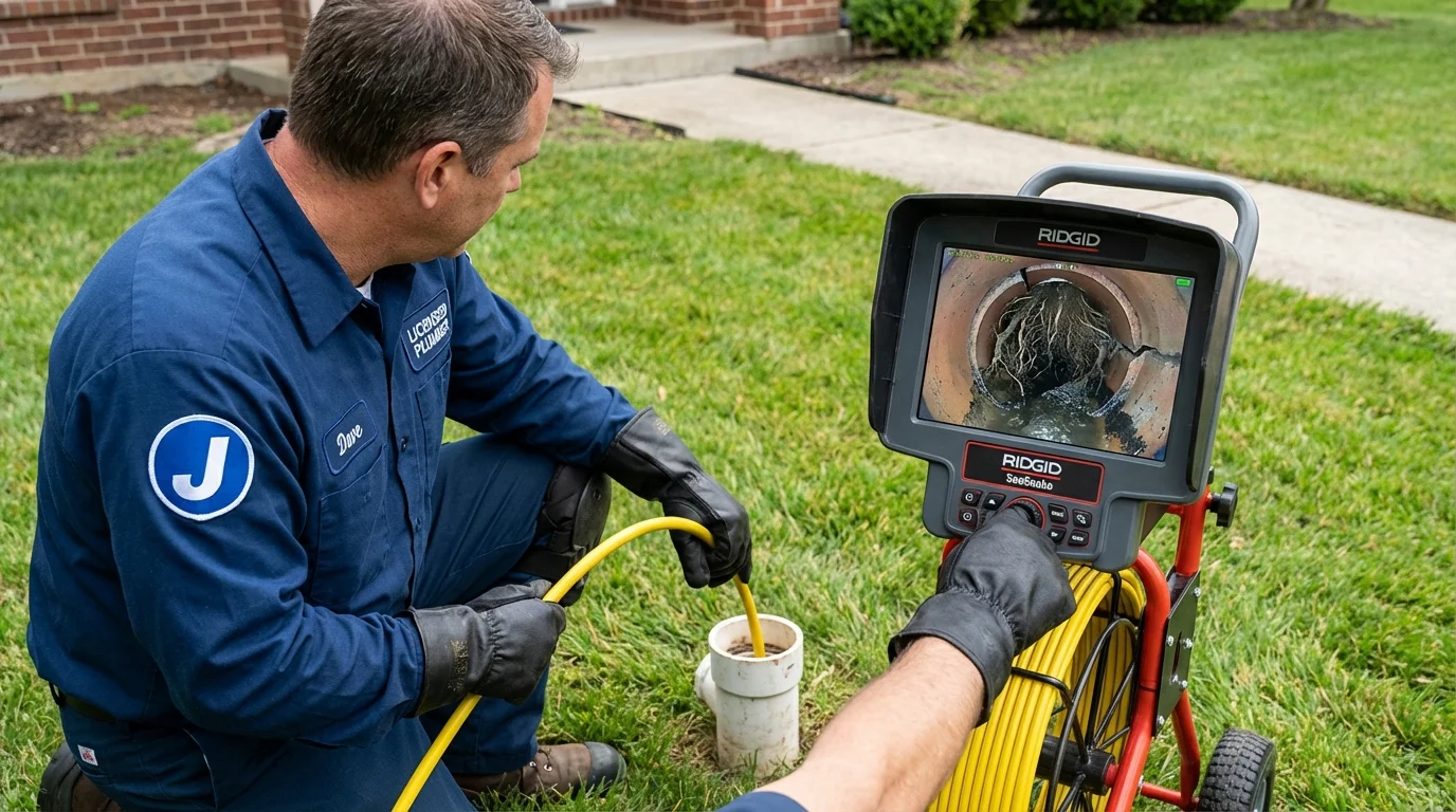 Sewer camera inspection being performed by Johns Plumbing LLC in Moravia