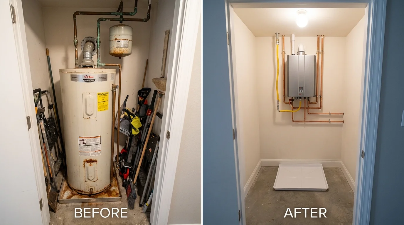 Tank water heater versus wall-mounted tankless unit comparison for Moravia, NY homeowners