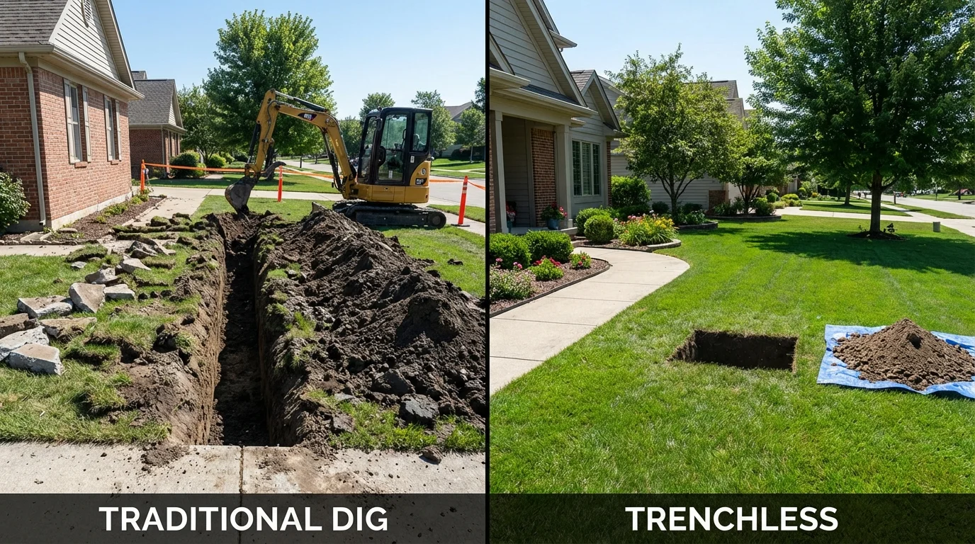 Trenchless sewer repair with minimal yard damage versus traditional excavation in Moravia, NY